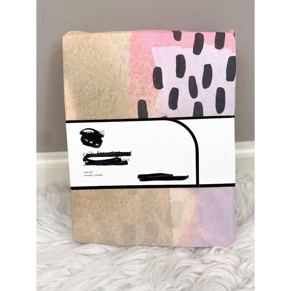 Pottery Barn Modern Baby Organic Lexi Crib Fitted Sheet Abstract NEW Pink Multi - Picture 1 of 3